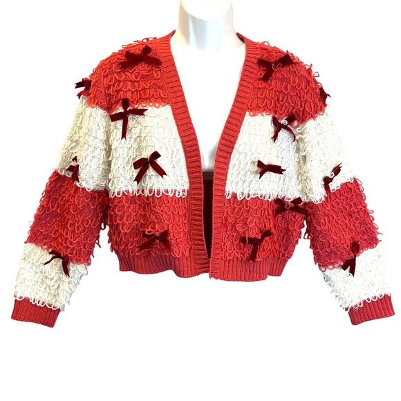 Mighty Fine Loopy Candy Cane Stripe Ugly Bolero Cardigan Sweater Size Large - Picture 1 of 3
